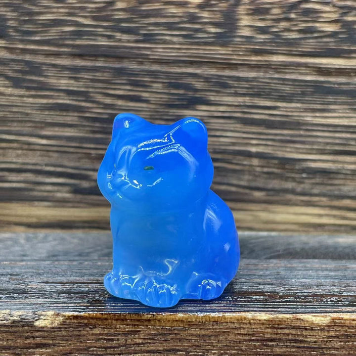 Décoration en pierre précieuse en forme de chaton mignon de 1,2 pouce en pierre naturelle Olivenorma