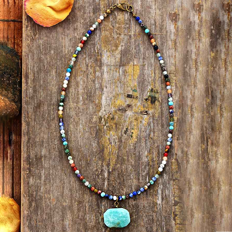 Collier ras du cou avec pendentif géométrique en amazonite Olivenorma
