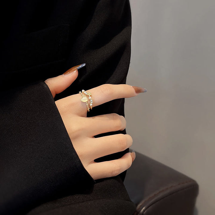 Bague ajustable en pierre œil de chat et zircon blanc Olivenorma