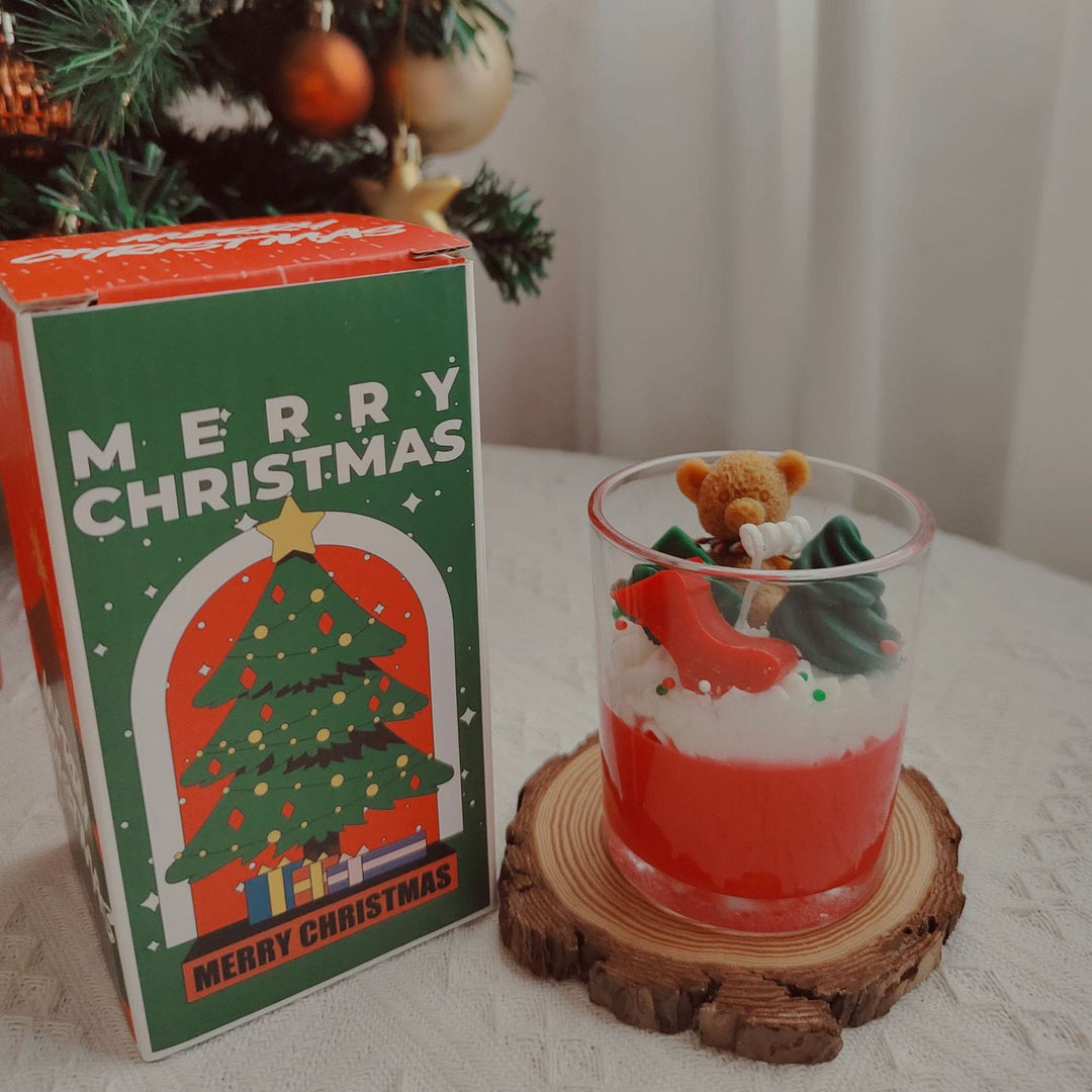 Bougie de Noël en forme de tasse de Père Noël, bonhomme de neige et élan Olivenorma