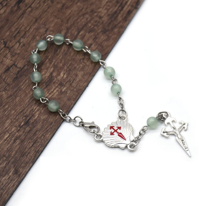 Bracelet chapelet et croix en aventurine verte Olivenorma