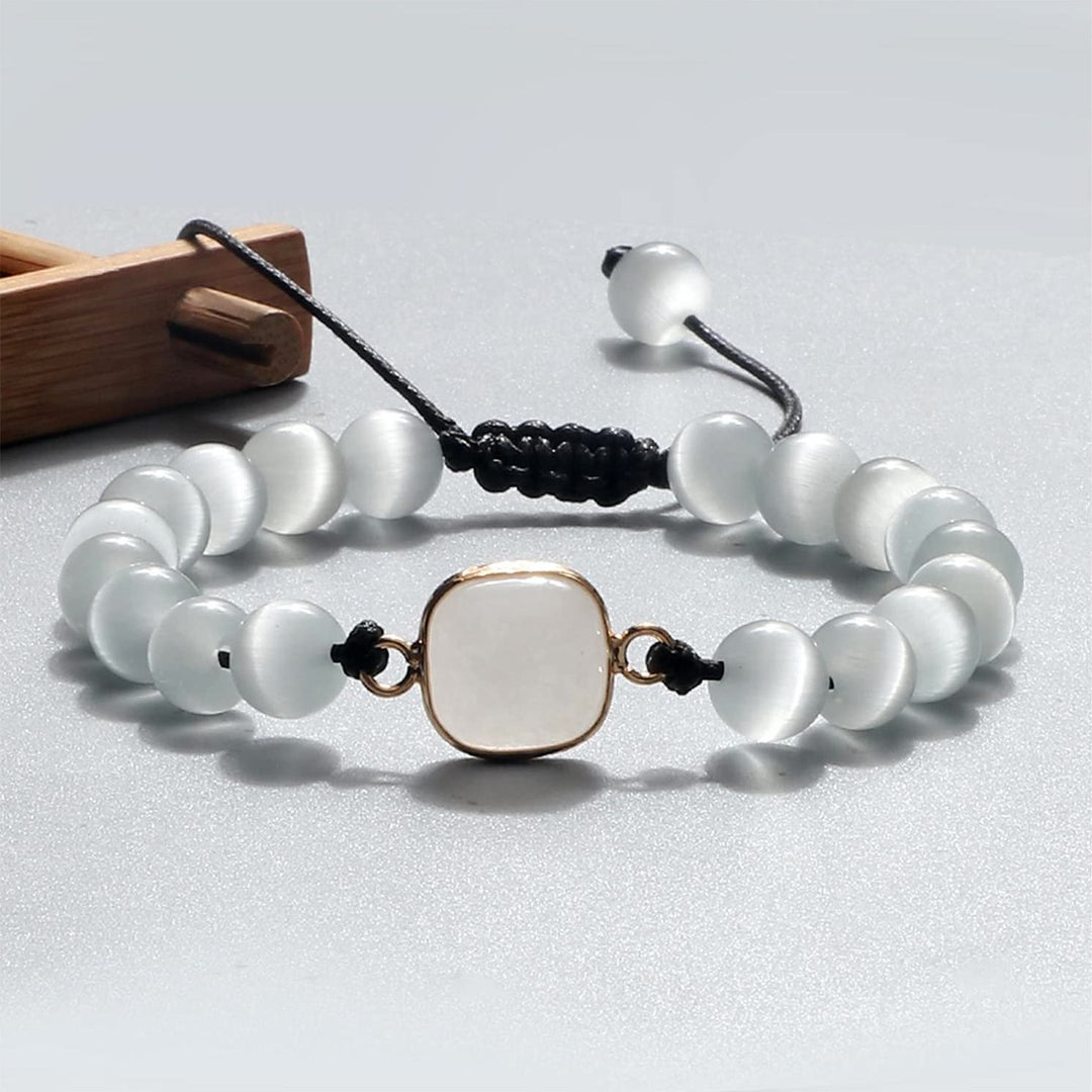 Bracelet en perles d'opalite avec pierre œil de chat Olivenorma