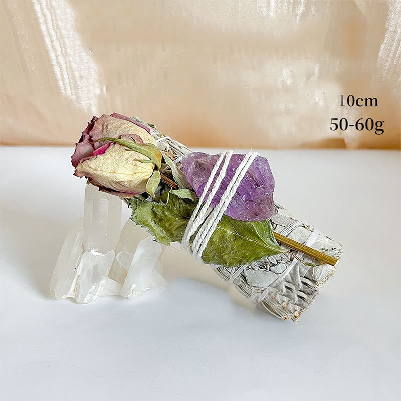 Olivenorma Plante en cristal naturel Rose Fleurs séchées Sauge blanche