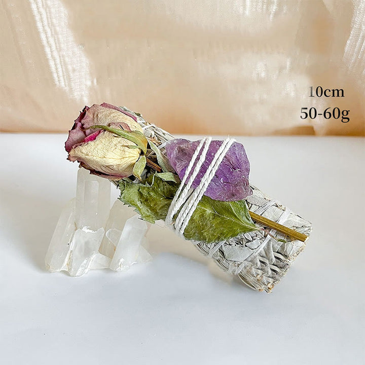 Olivenorma Plante en cristal naturel Rose Fleurs séchées Sauge blanche