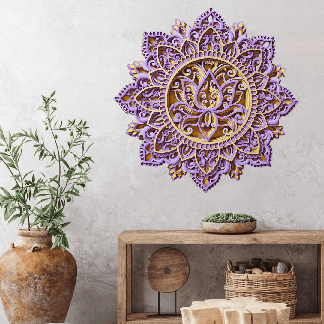 Peinture murale 3D Mandala Lotus Bleu Olivenorma