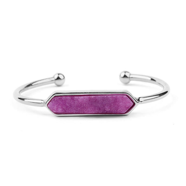 Bracelet manchette en cuivre et métal avec grappe de cristaux naturels Olivenorma