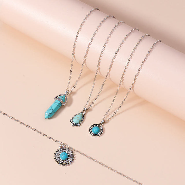Ensemble de boucles d'oreilles et collier multicouches en turquoise Olivenorma