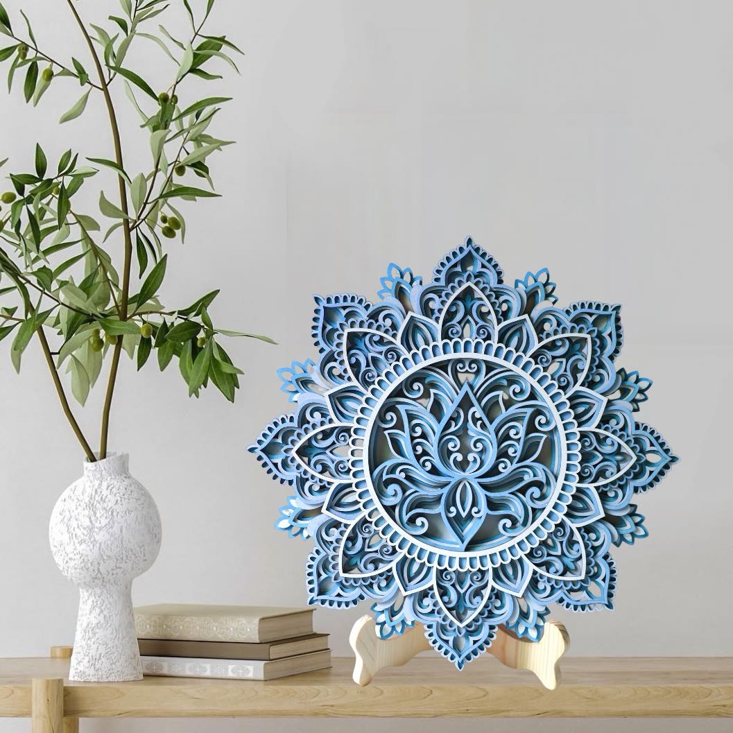 Peinture murale 3D Mandala Lotus Bleu Olivenorma