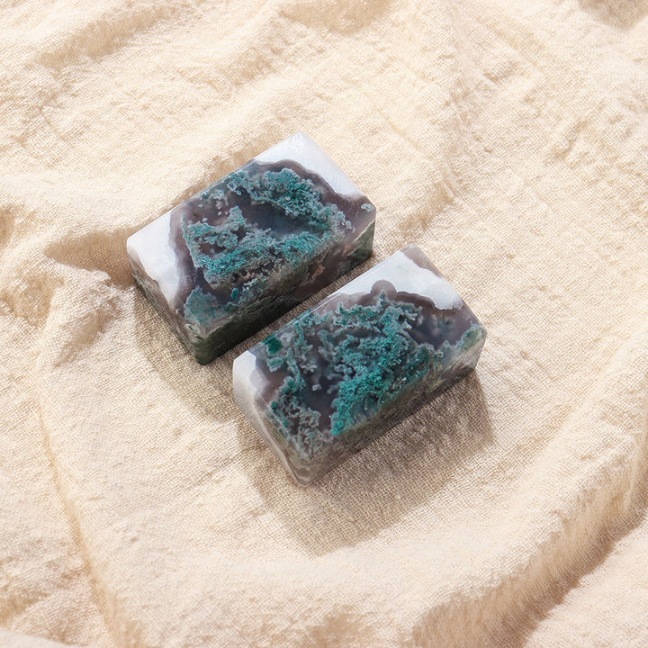 Décoration en pierre précieuse cubique géométrique en agate mousse naturelle Olivenorma