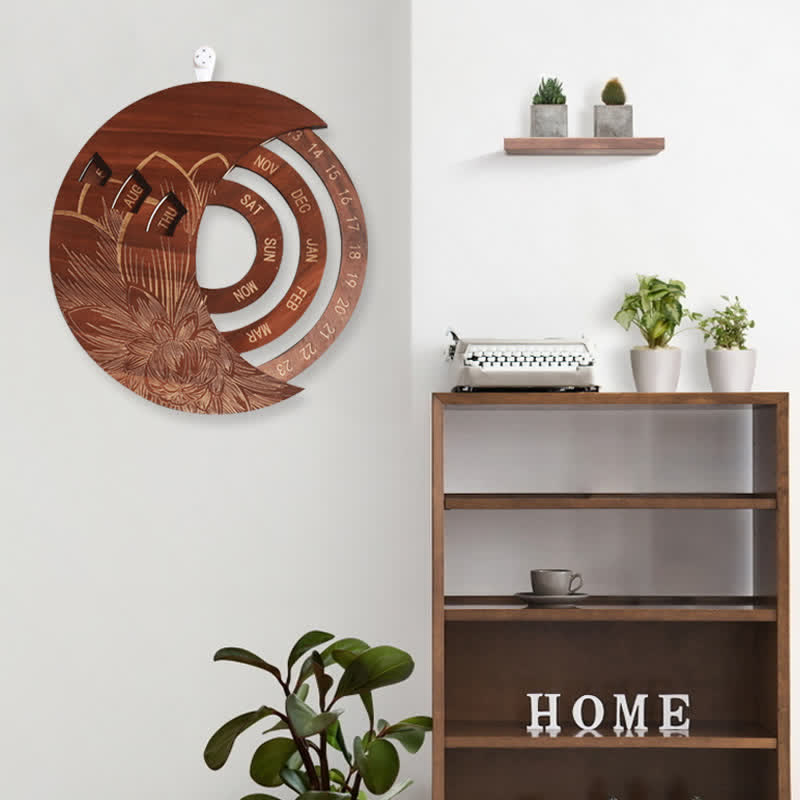 Calendrier perpétuel en forme de croissant de lune en bois avec cercle Olivenorma pour décoration murale
