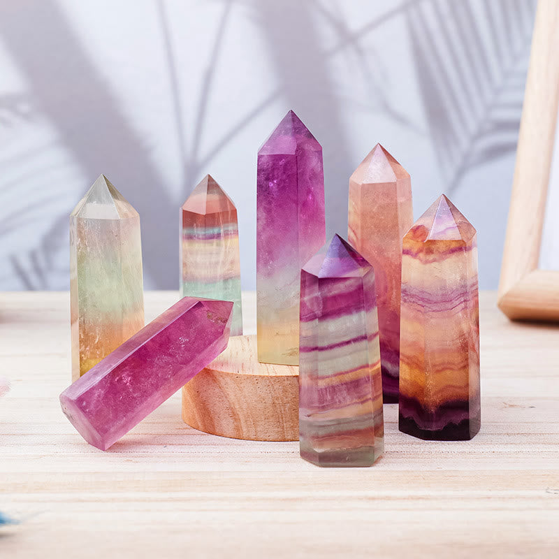 Baguettes en cristal hexagonales en fluorite arc-en-ciel naturel Olivenorma