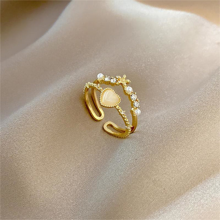 Bague ajustable en pierre œil de chat et zircon blanc Olivenorma