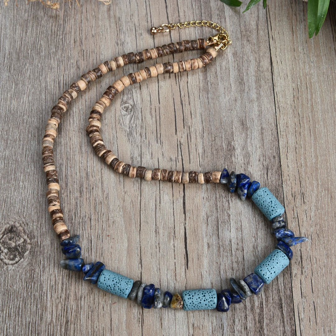 Collier avec pendentif en boule de perles en pierre naturelle Olivenorma