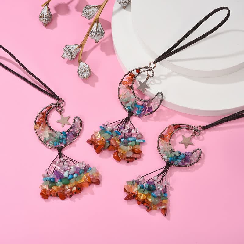 Carillon à vent en cristal de chakra de la lune et des étoiles Olivenorma