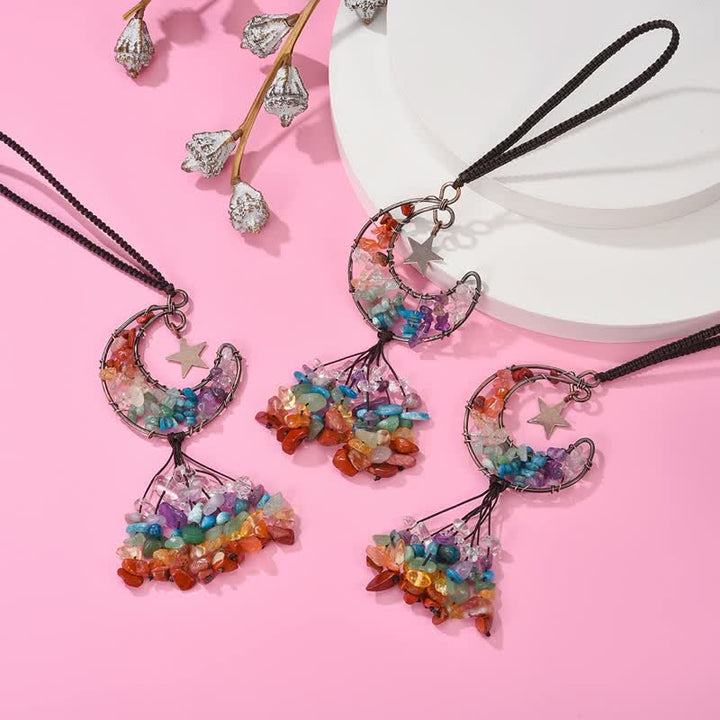 Carillon à vent en cristal de chakra de la lune et des étoiles Olivenorma