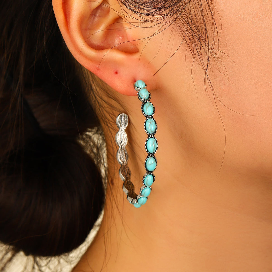Boucles d'oreilles créoles Olivenorma en turquoise naturelle C