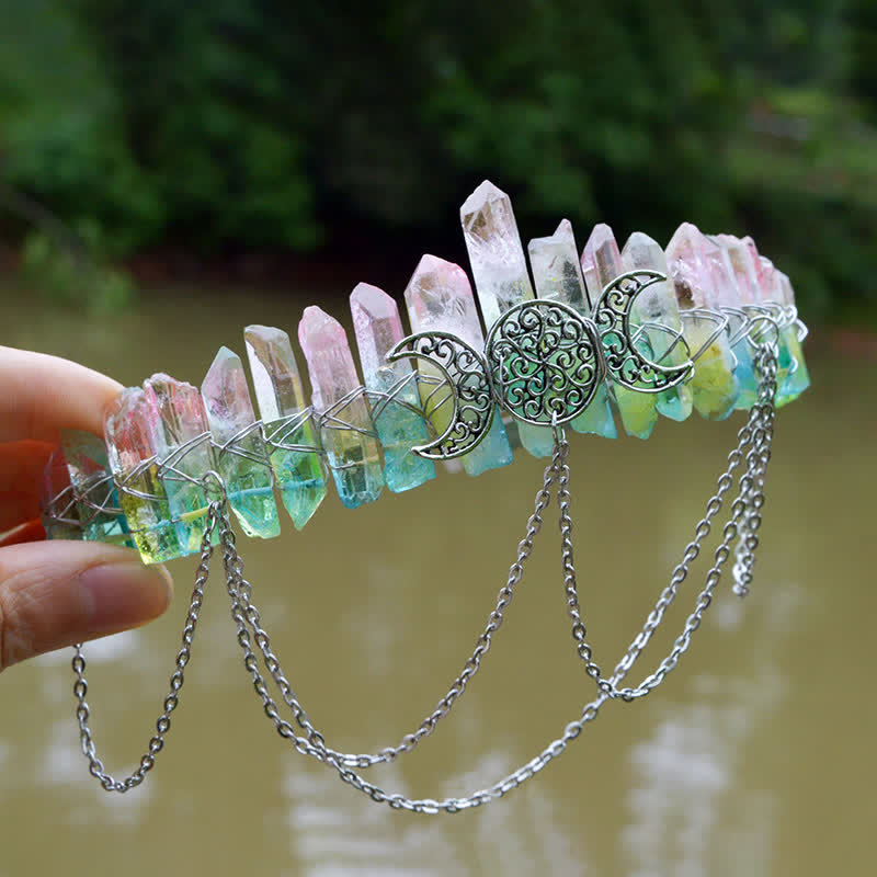 Couronne de cristal naturel de déesse de croissant de lune Olivenorma