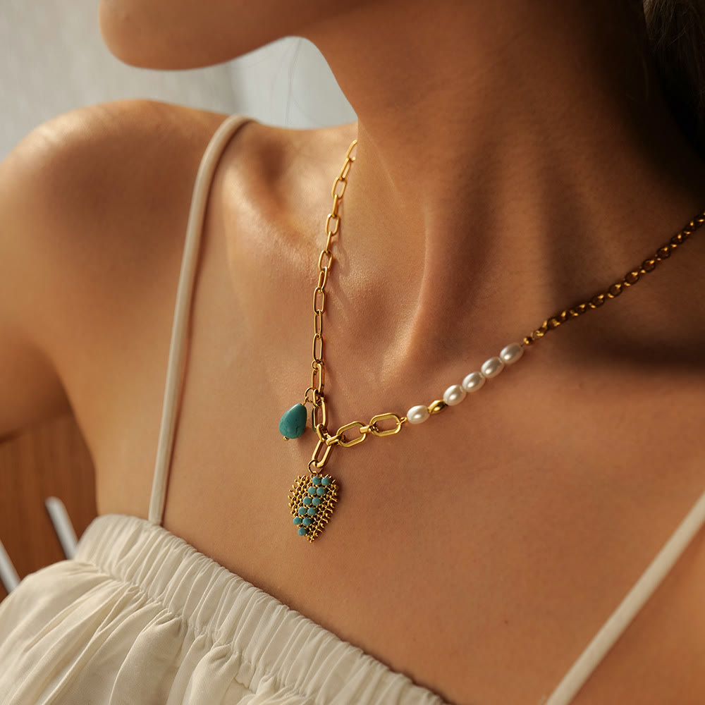 Collier avec bague en acier inoxydable couleur or 18 carats Olivenorma