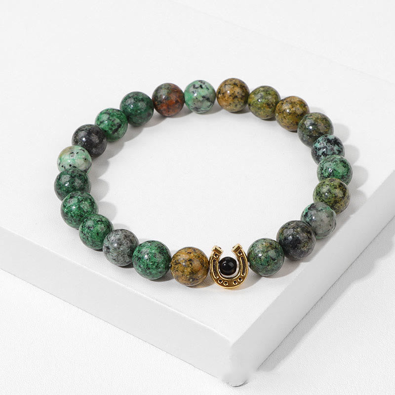 Bracelet pendentif fer à cheval en perles de pierre naturelle Olivenorma de 8 mm