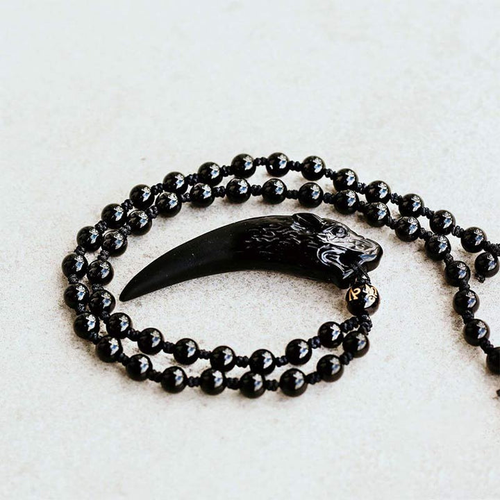 Collier Loup en Obsidienne Glacée