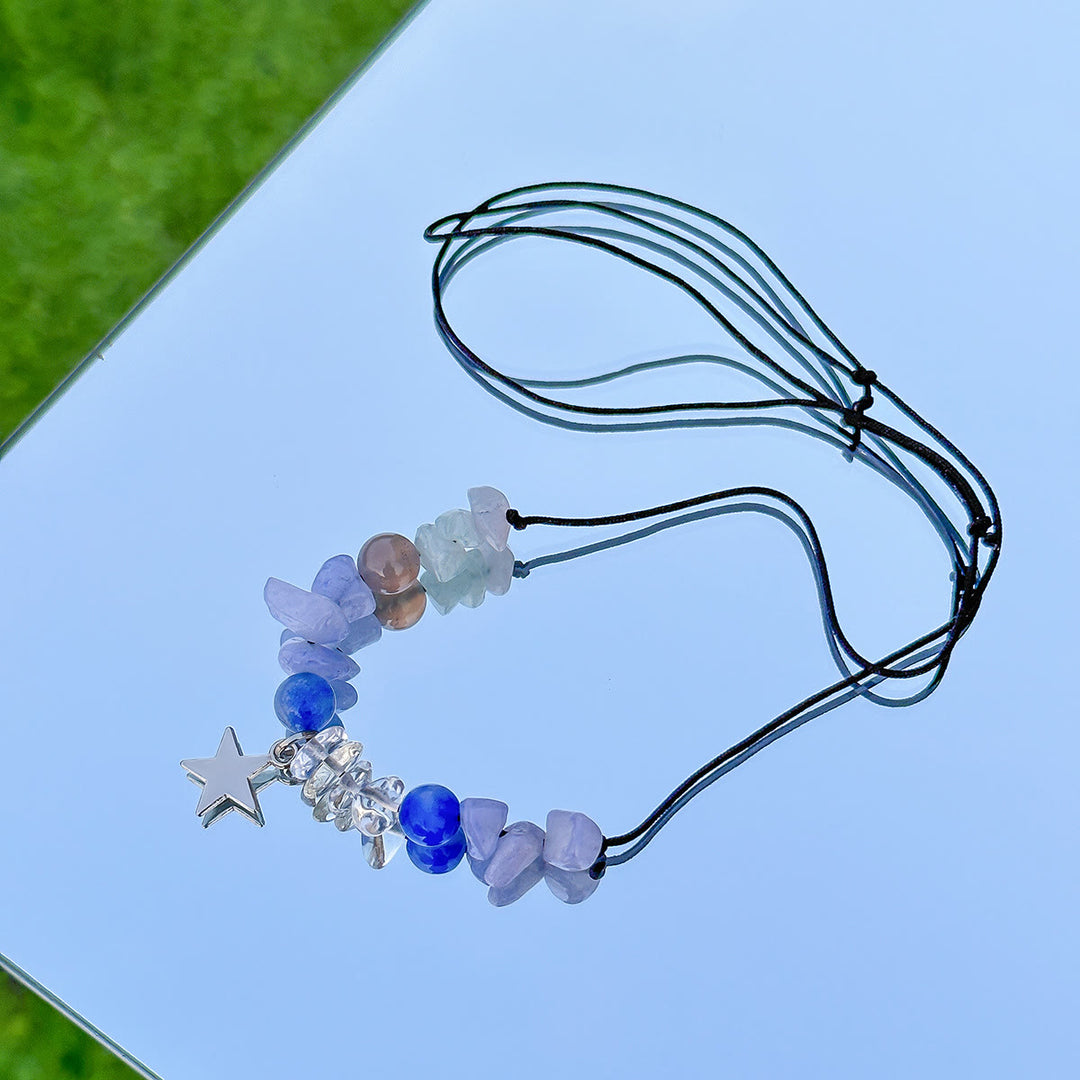 Collier en cuir et fil ciré avec pompon papillon en pierre naturelle Olivenorma