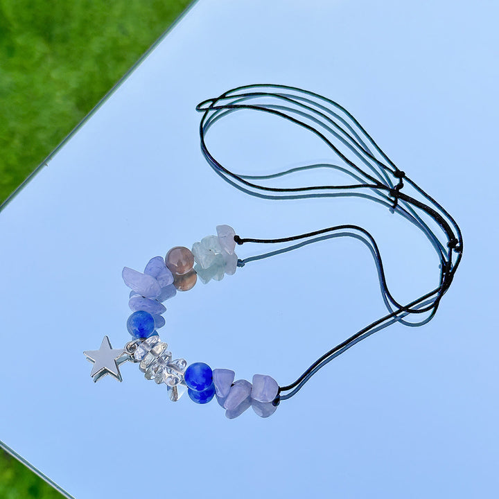 Collier en cuir et fil ciré avec pompon papillon en pierre naturelle Olivenorma