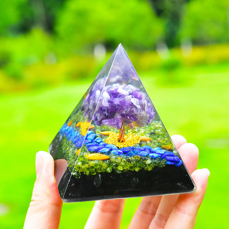 Olivenorma Améthyste Péridot Obsidienne Lapis Lazuli Arbre de Vie Orgone Pyramide