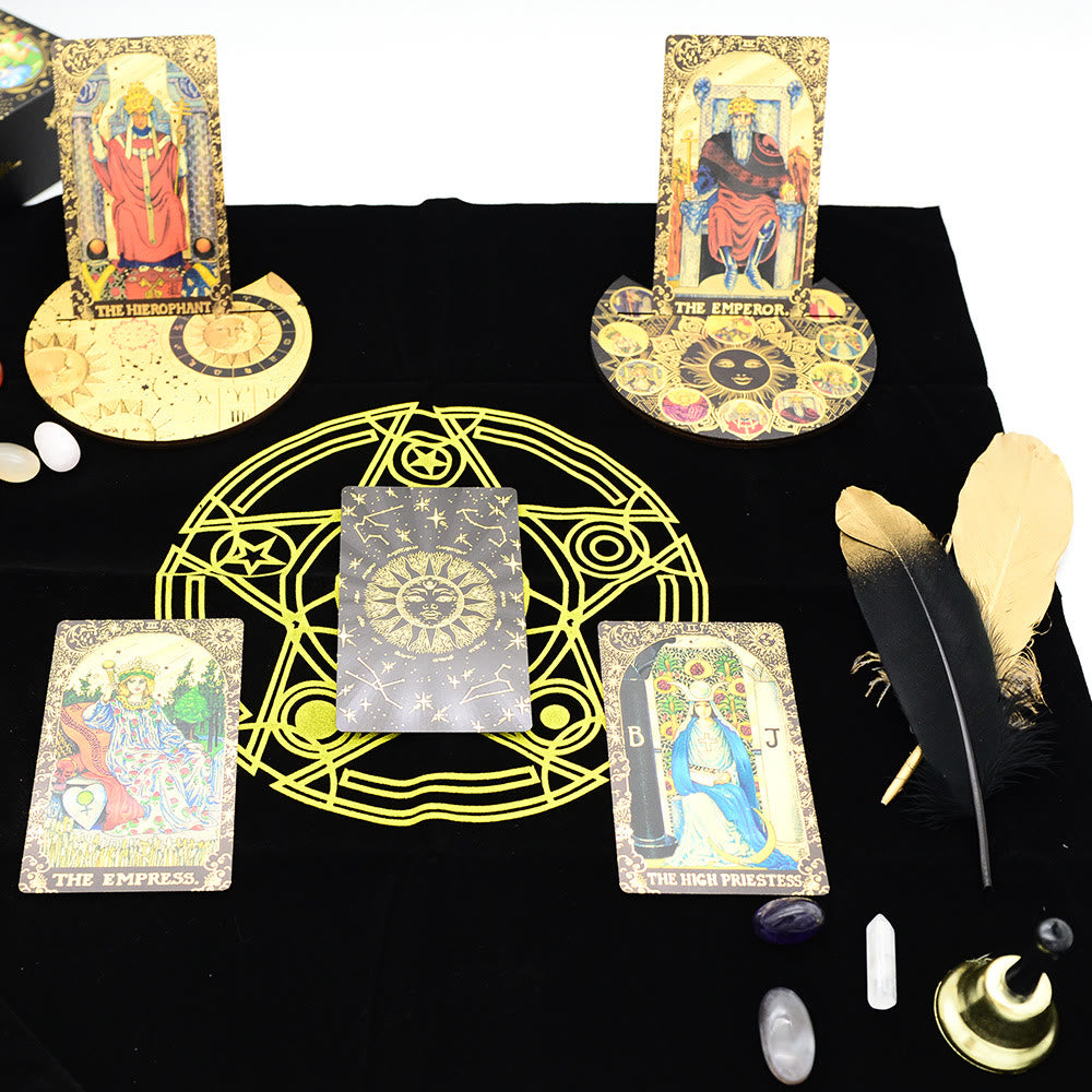 Coffret de divination en feuille d'or avec kit complet de cartes de tarot Olivenorma
