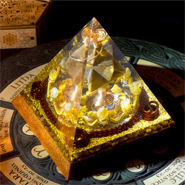 Olivenorma Merkaba Cube de Métatron Oeil de Tigre Tour de Citrine Pyramide d'Orgone