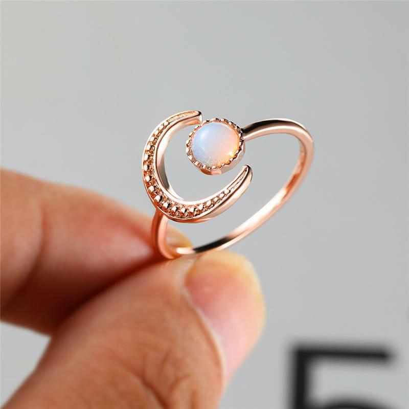 Bague ouverte en pierre de lune avec accessoire lune et soleil Olivenorma