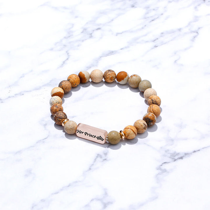 Bracelet gravé en 2 pièces avec pierres précieuses naturelles Olivenorma His Princess Her Prince