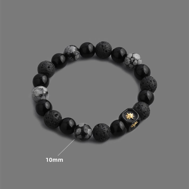 Bracelet pour homme en perles de pierre de lave, obsidienne flocon de neige et onyx noir Olivenorma