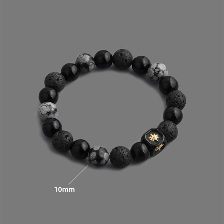 Bracelet pour homme en perles de pierre de lave, obsidienne flocon de neige et onyx noir Olivenorma