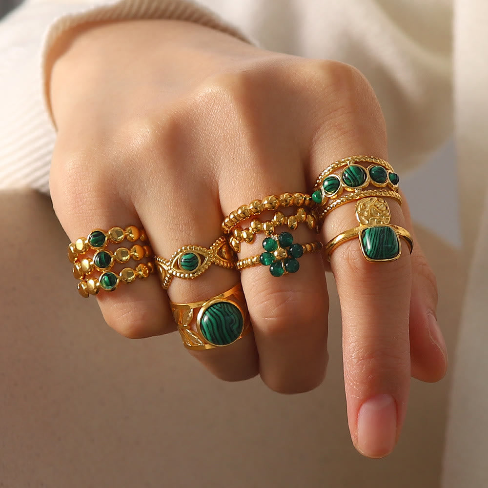 Ensemble de bagues ouvertes en malachite naturelle verte et ou Olivenorma