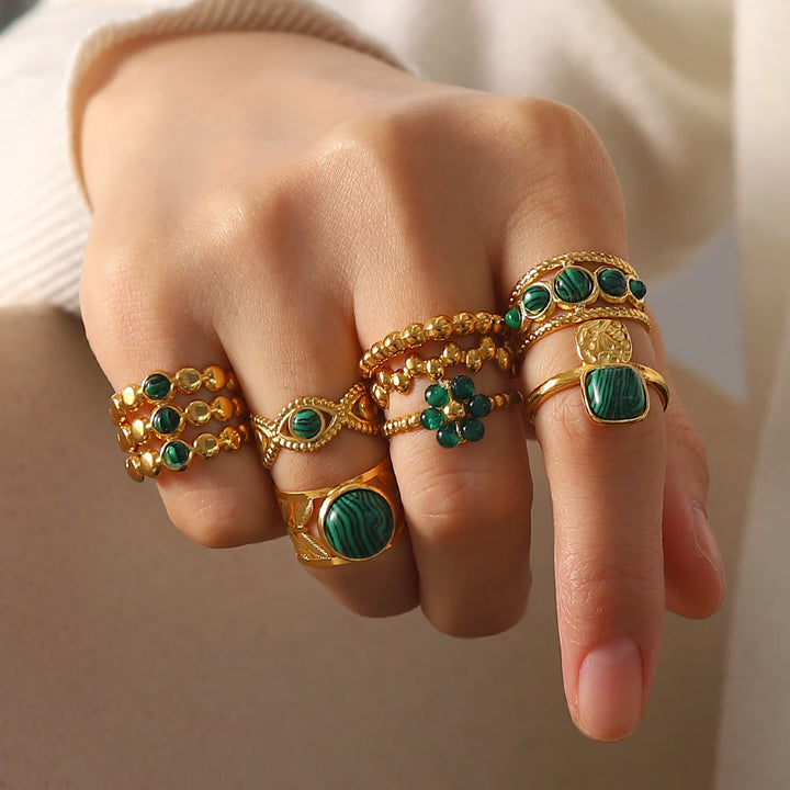 Ensemble de bagues ouvertes en malachite naturelle verte et ou Olivenorma