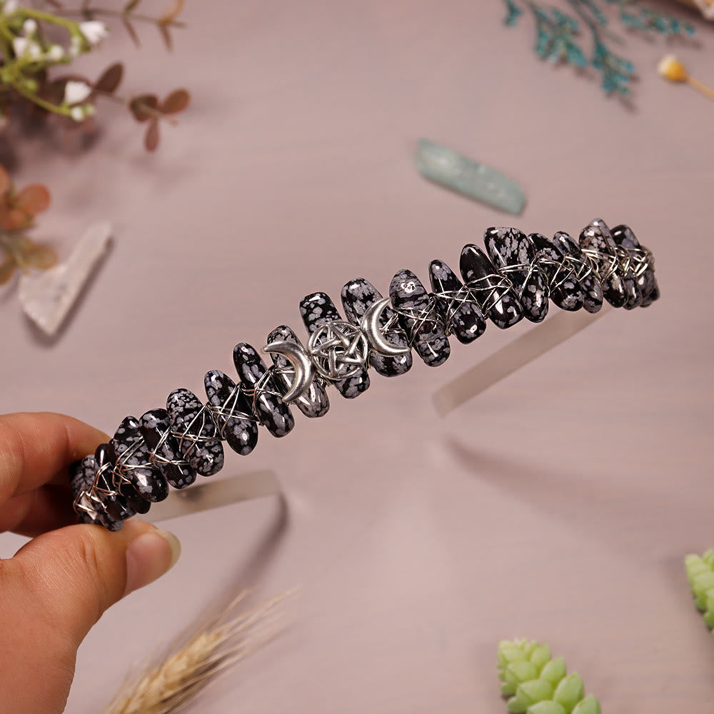 Couronne en cristal tissée en forme d'étoile de lune et de gravier naturel Olivenorma