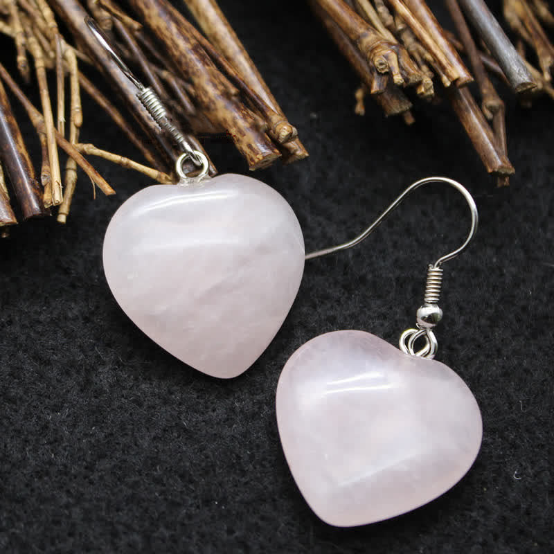 Boucles d'oreilles de guérison en cristal naturel avec cœur