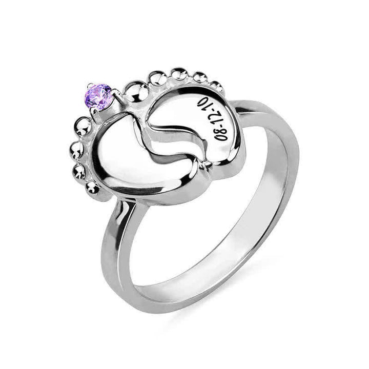 Bague créative avec pierres de naissance gravées pour pieds de bébé Olivenorma