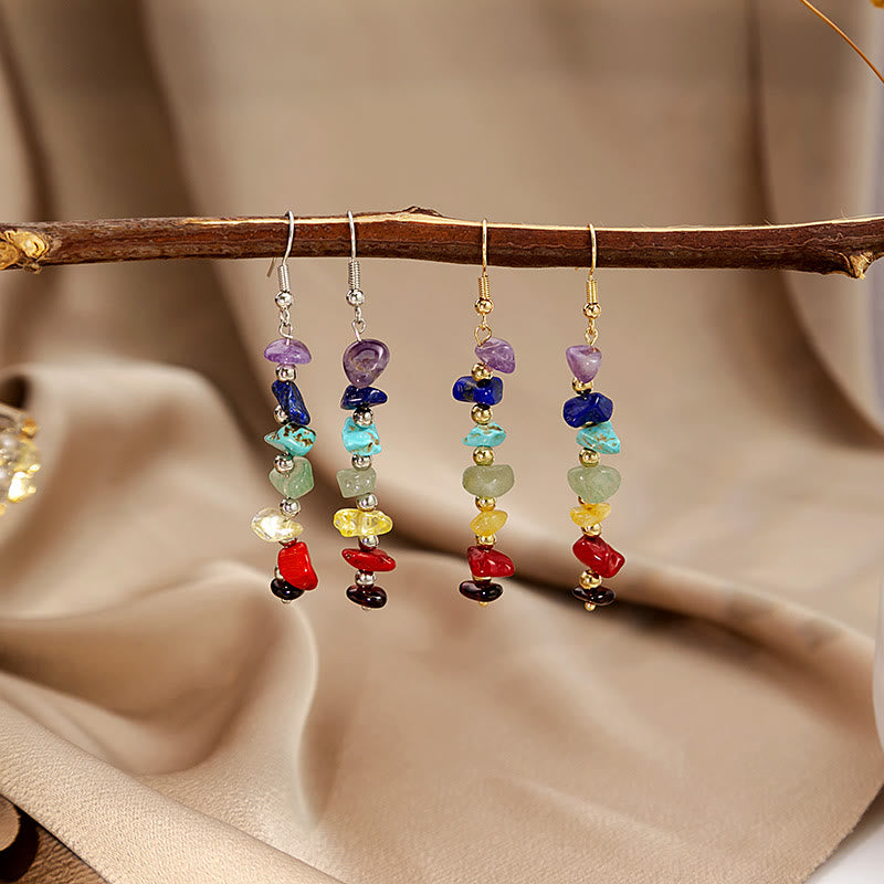 Boucles d'oreilles pendantes en gravier avec pierre des 7 chakras Olivenorma