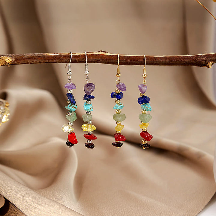 Boucles d'oreilles pendantes en gravier avec pierre des 7 chakras Olivenorma