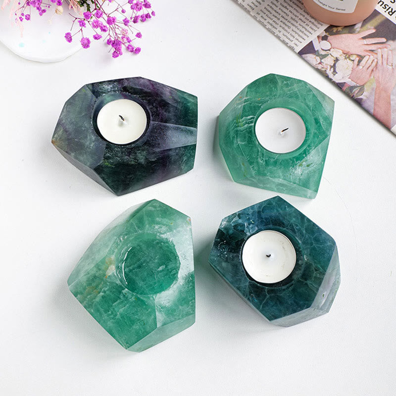 Bougeoir en fluorite verte polie Olivenorma en pierre naturelle