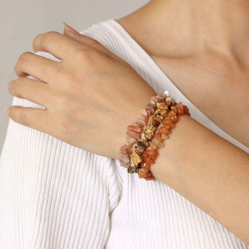 Bracelet à trois couches de gravier de cristal irrégulier naturel Olivenorma