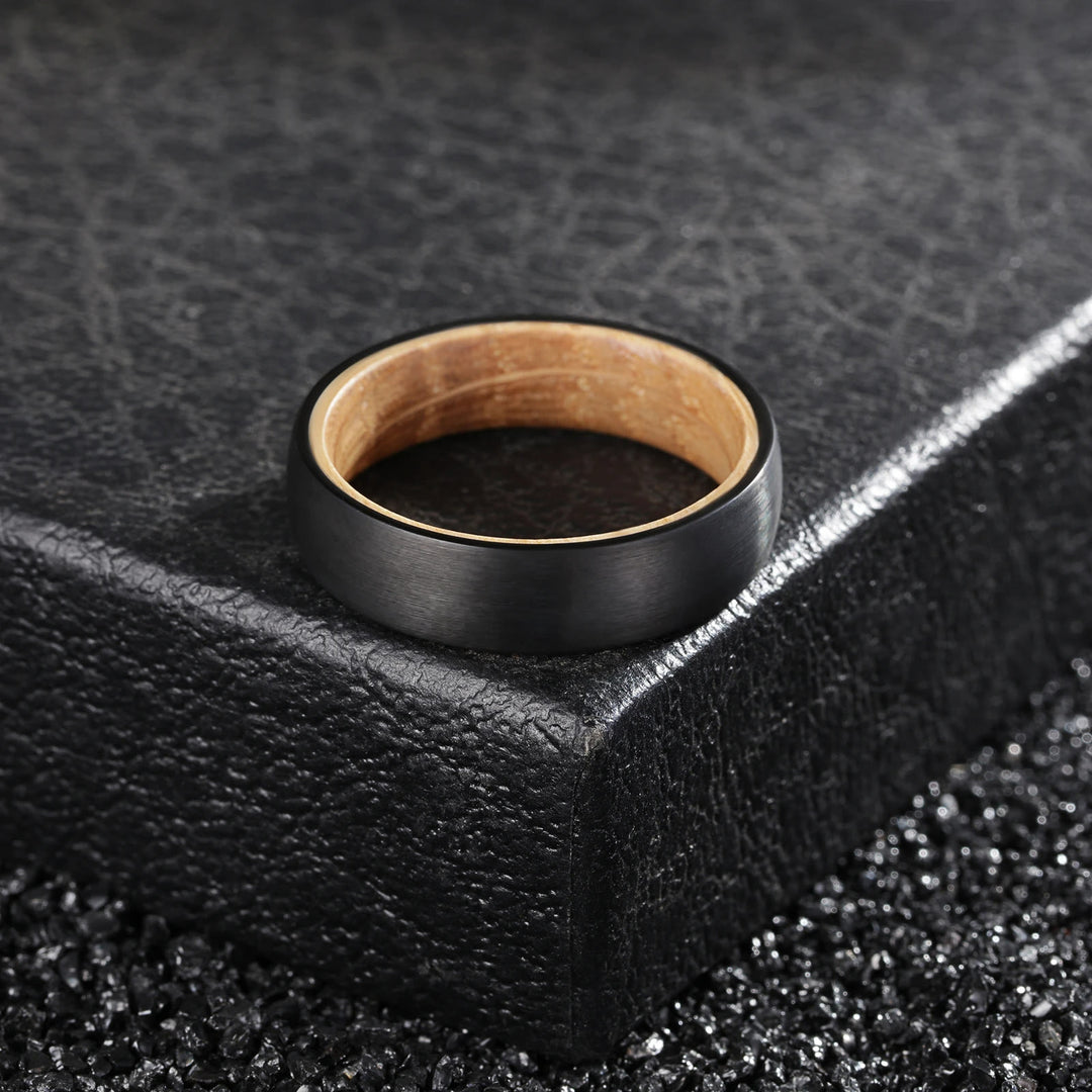 Bague en tungstène noir Olivenorma 6 mm en bois de tonneau de whisky