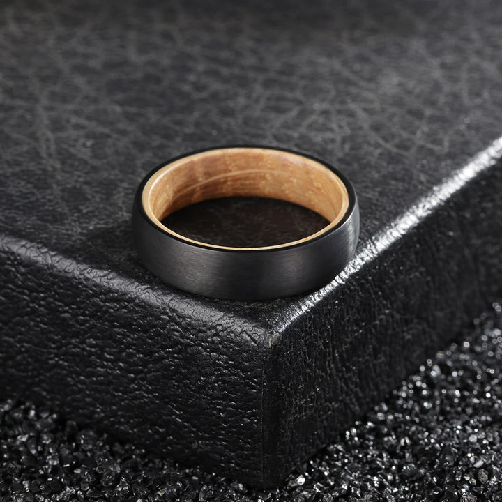 Bague en tungstène noir Olivenorma 6 mm en bois de tonneau de whisky