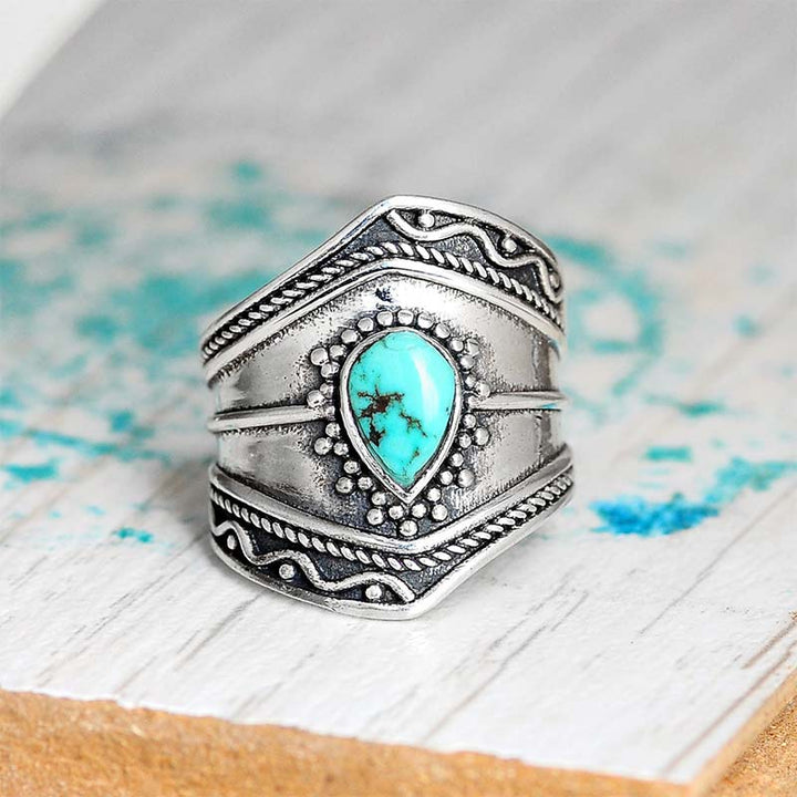 Bague Reki en forme de goutte d'eau turquoise de style bohème Olivenorma