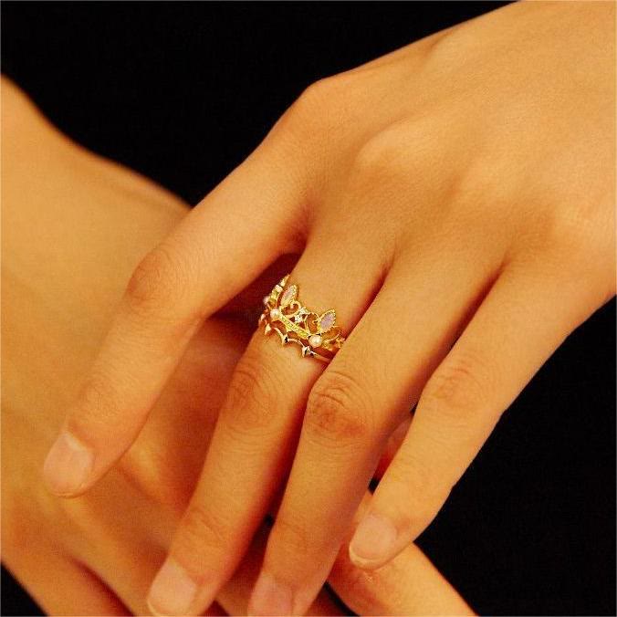 Bague Couronne Raiponce avec Perles d'Eau Douce et Opalite Olivenorma