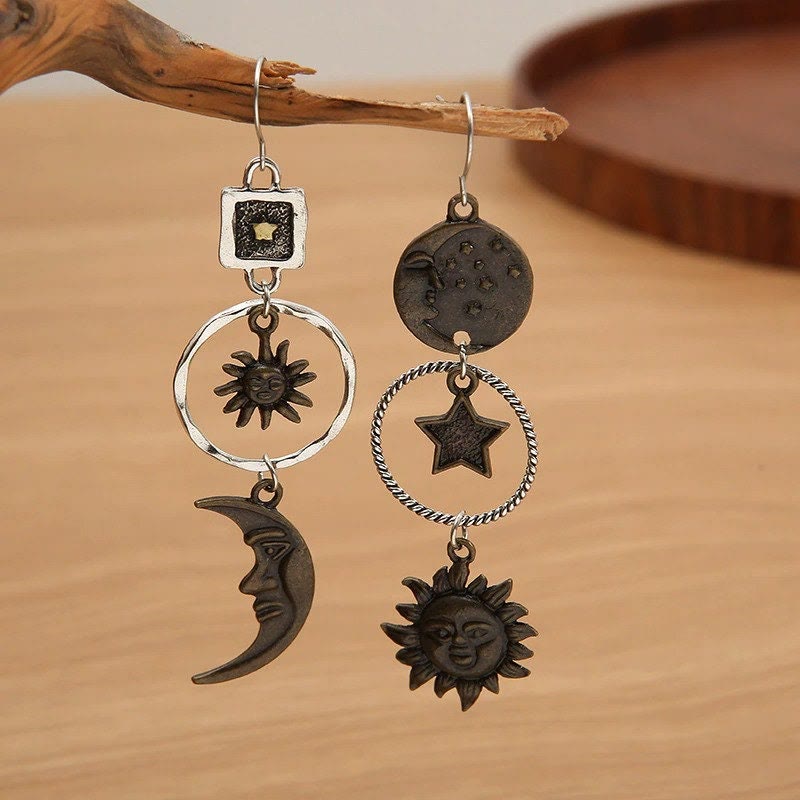 Boucles d'oreilles pendantes Olivenorma Face Sun Moon Boucles d'oreilles bohèmes