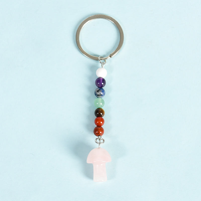 Porte-clés en perles de cristal de chakra en forme de champignon Olivenorma