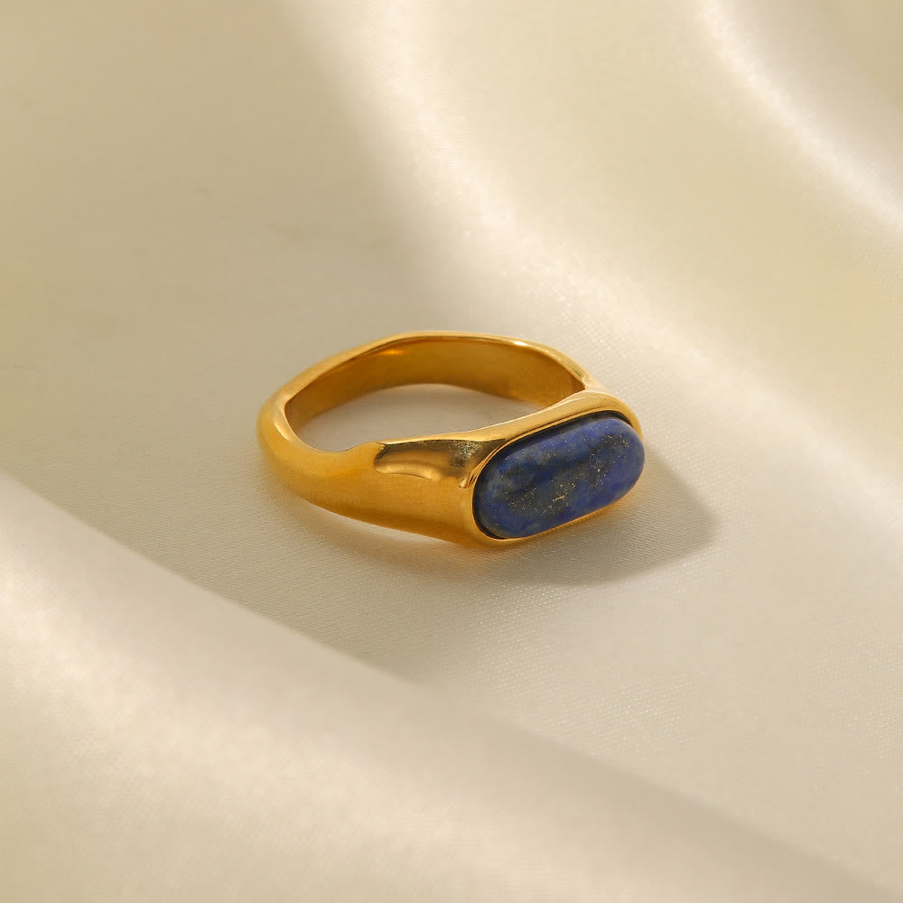 Bague en pierre naturelle ovale couleur ou Olivenorma