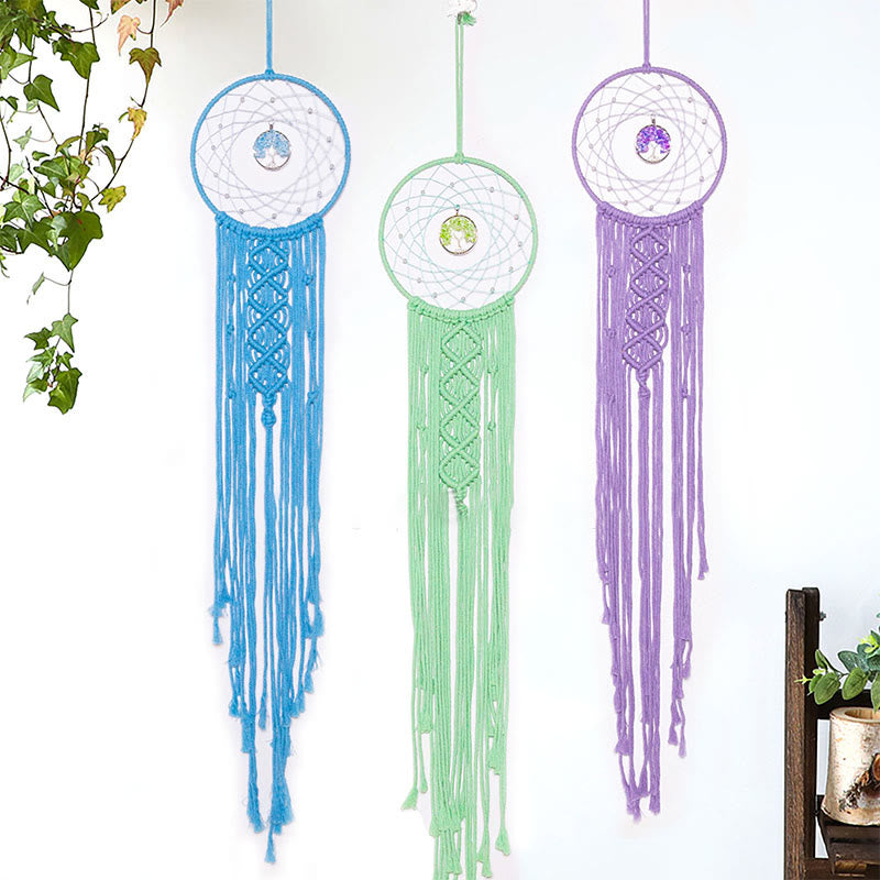Attrape-rêves rond en cristal tissé solaire arbre de vie Olivenorma
